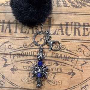 Elegant Black and Blue Pom Pom Keychain